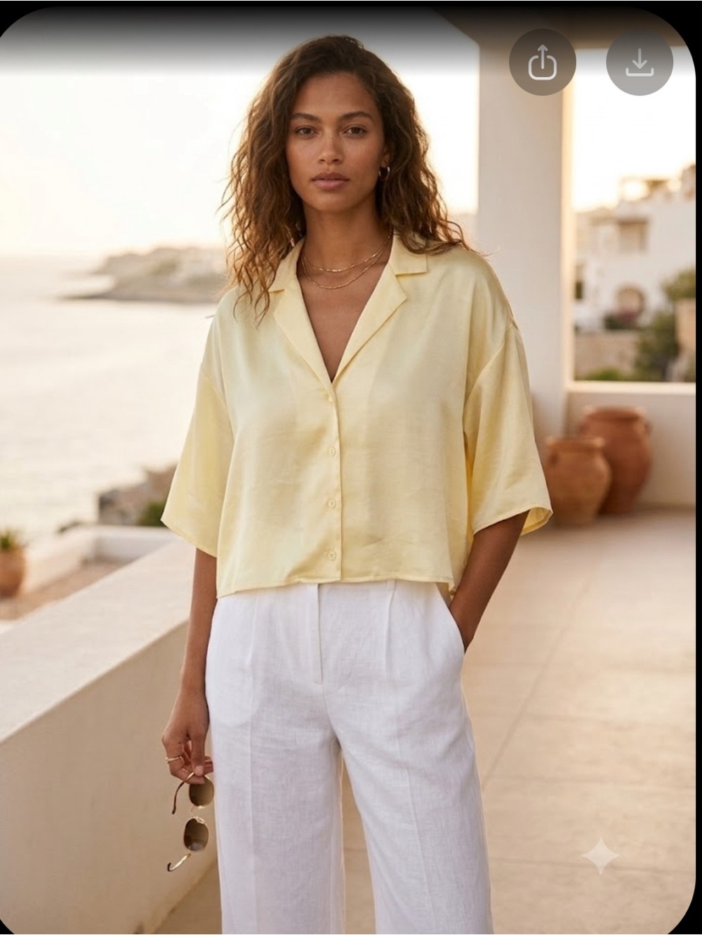 Zara Pale Yellow Short Sleeve Button-Down Shirt